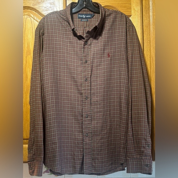 Polo Ralph Lauren Men's Custom Fit Brown Plaid Button Down Dress Shirt Size XL - Picture 1 of 6